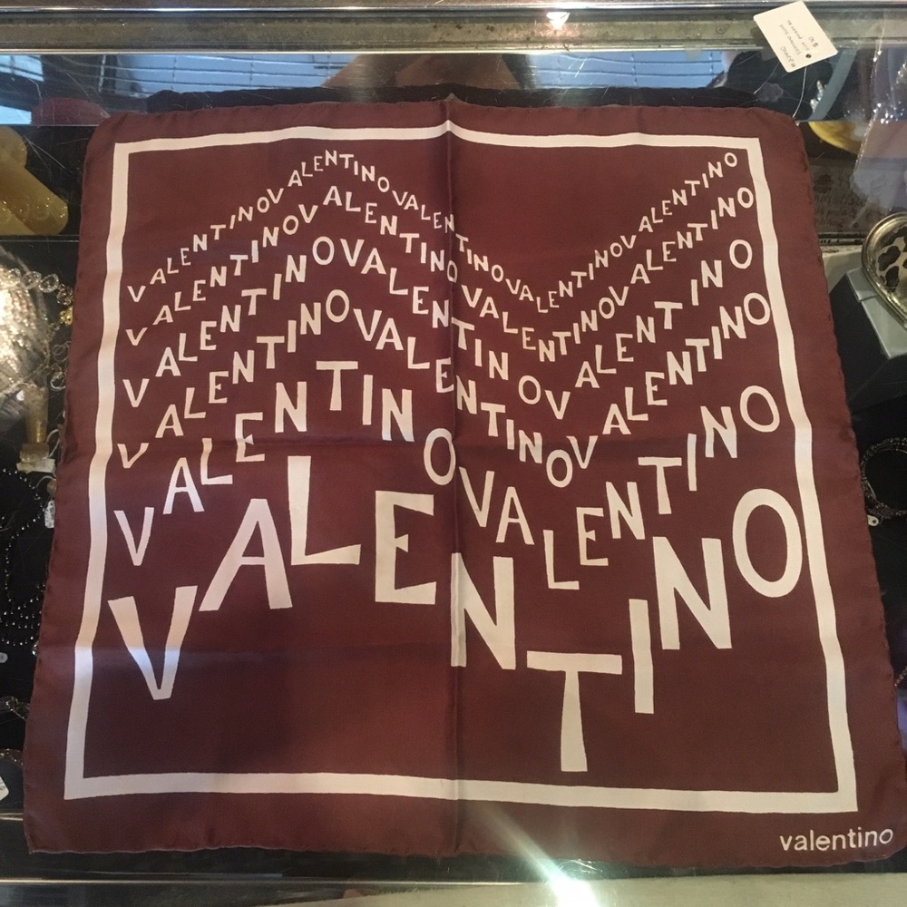 VALENTINO Brown white scarf handkerchief monogram